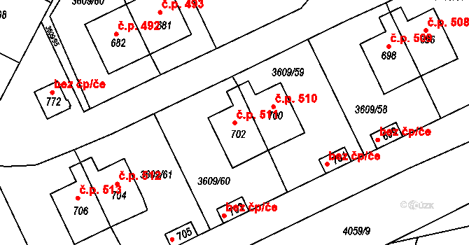 Strmilov 511 na parcele st. 702 v KÚ Strmilov, Katastrální mapa