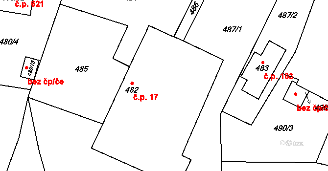 Suchdol nad Lužnicí 17 na parcele st. 482 v KÚ Suchdol nad Lužnicí, Katastrální mapa