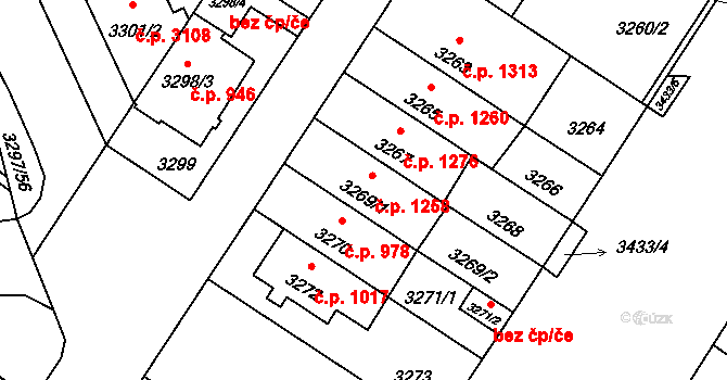Strašnice 1258, Praha na parcele st. 3269/1 v KÚ Strašnice, Katastrální mapa