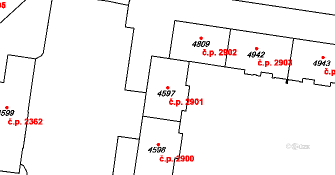 Dvůr Králové nad Labem 2901 na parcele st. 4597 v KÚ Dvůr Králové nad Labem, Katastrální mapa