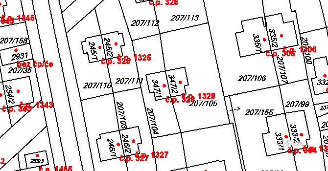 Sezimovo Ústí 328 na parcele st. 347/1 v KÚ Sezimovo Ústí, Katastrální mapa