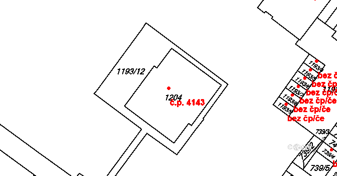 Chomutov 4143 na parcele st. 1204 v KÚ Chomutov II, Katastrální mapa