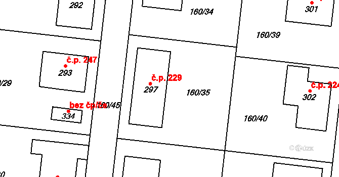 Zbuzany 229 na parcele st. 297 v KÚ Zbuzany, Katastrální mapa