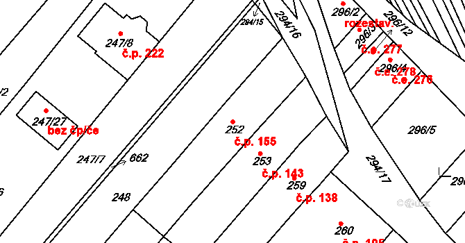 Královopolské Vážany 155, Rousínov na parcele st. 252 v KÚ Královopolské Vážany, Katastrální mapa