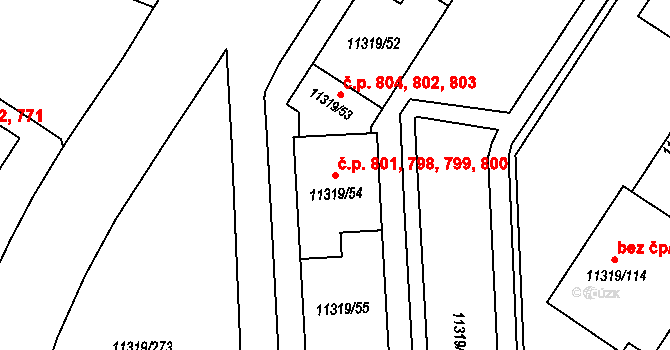 Severní Předměstí 798,799,800,801, Plzeň na parcele st. 11319/54 v KÚ Plzeň, Katastrální mapa