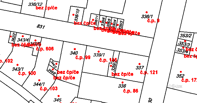Doudlevce 145, Plzeň na parcele st. 339/1 v KÚ Doudlevce, Katastrální mapa