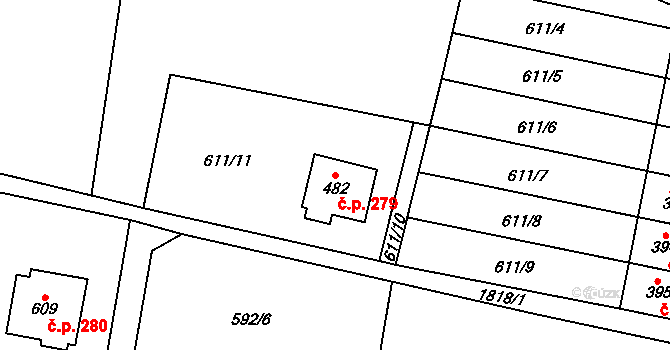 Bozkov 279 na parcele st. 482 v KÚ Bozkov, Katastrální mapa