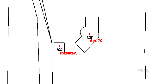Petřkovice 70, Starý Jičín na parcele st. 108 v KÚ Petřkovice u Starého Jičína, Katastrální mapa