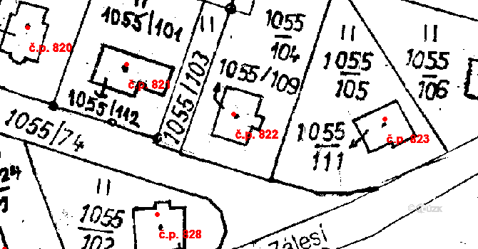 Rychnov u Jablonce nad Nisou 822 na parcele st. 1055/109 v KÚ Rychnov u Jablonce nad Nisou, Katastrální mapa