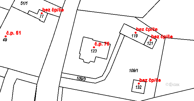 Komušín 75, Horažďovice na parcele st. 123 v KÚ Komušín, Katastrální mapa