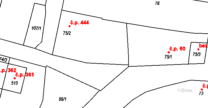 Katovice 444 na parcele st. 75/2 v KÚ Katovice, Katastrální mapa