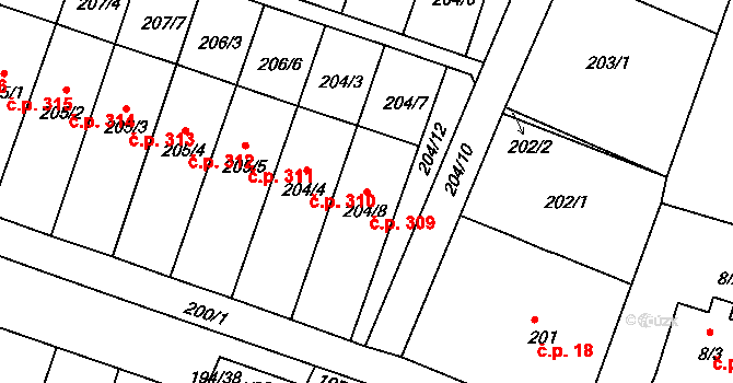 Pokratice 309, Litoměřice na parcele st. 204/8 v KÚ Pokratice, Katastrální mapa