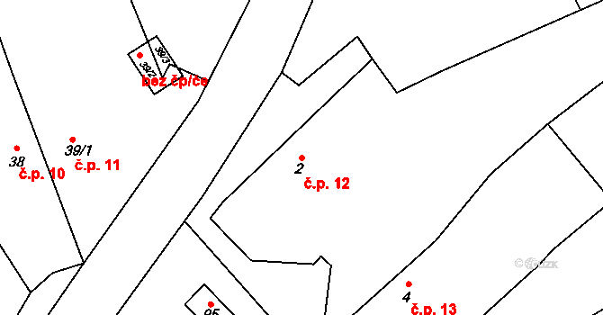 Keblov 12 na parcele st. 2 v KÚ Keblov, Katastrální mapa