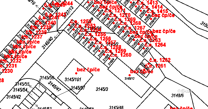 Pelhřimov 1259 na parcele st. 3145/5 v KÚ Pelhřimov, Katastrální mapa