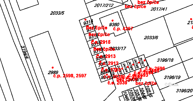 Hodonín 2913 na parcele st. 9310 v KÚ Hodonín, Katastrální mapa