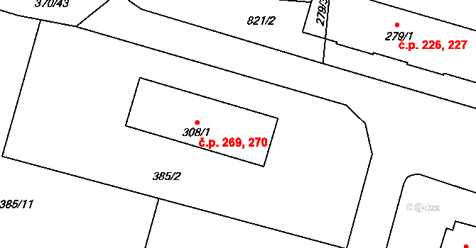 Sedlec 269,270, Sedlec-Prčice na parcele st. 308/1 v KÚ Sedlec u Votic, Katastrální mapa