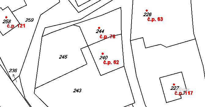 Domanín 62, Bystřice nad Pernštejnem na parcele st. 240 v KÚ Domanín u Bystřice nad Pernštejnem, Katastrální mapa