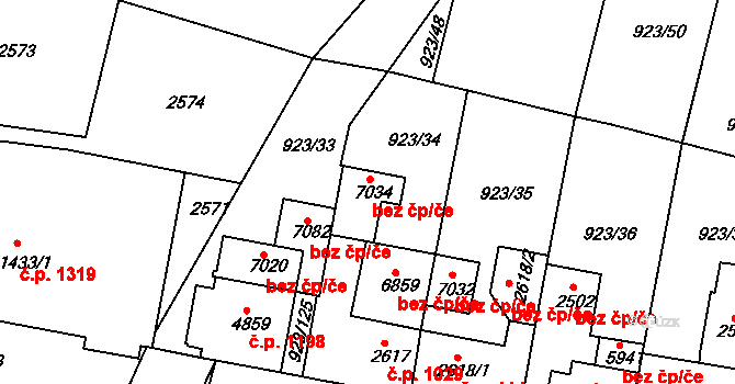 Třebíč 38368749 na parcele st. 7034 v KÚ Třebíč, Katastrální mapa