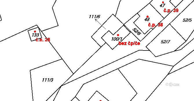Skorotice 38374749 na parcele st. 100/1 v KÚ Chlébské, Katastrální mapa