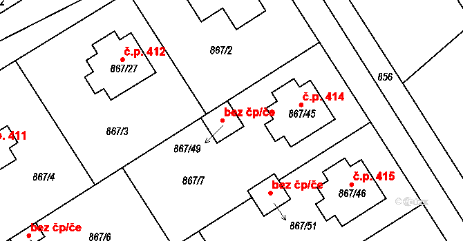 Zruč-Senec 39653749 na parcele st. 867/49 v KÚ Zruč, Katastrální mapa