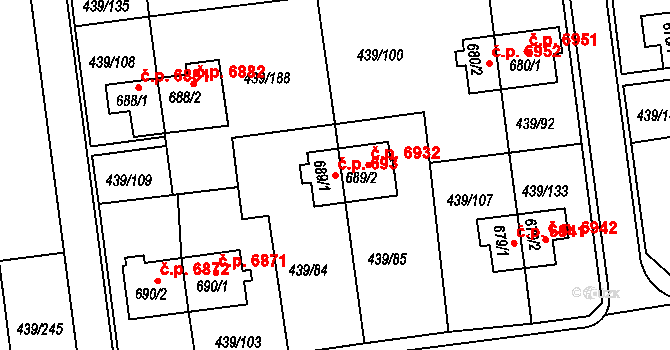 Otrokovice 693 na parcele st. 689/1 v KÚ Otrokovice, Katastrální mapa