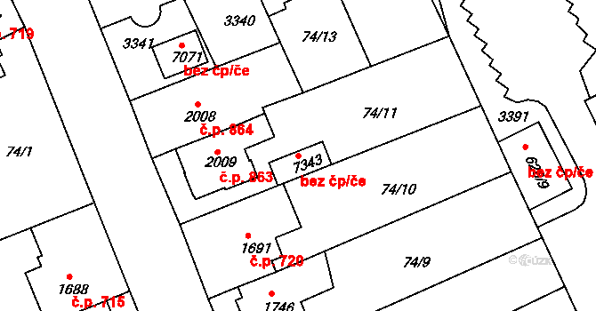 Kroměříž 41822749 na parcele st. 7343 v KÚ Kroměříž, Katastrální mapa
