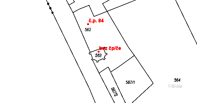 Okrouhlá 42881749 na parcele st. 563 v KÚ Okrouhlá u Nového Boru, Katastrální mapa