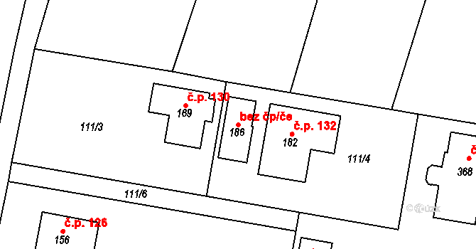 Hradešín 46109749 na parcele st. 186 v KÚ Hradešín, Katastrální mapa