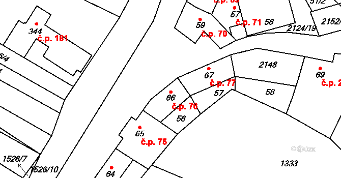 Tučapy 76 na parcele st. 66 v KÚ Tučapy u Vyškova, Katastrální mapa
