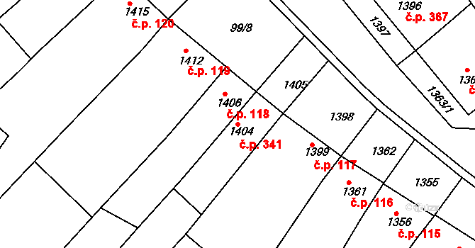 Nivnice 341 na parcele st. 1404 v KÚ Nivnice, Katastrální mapa