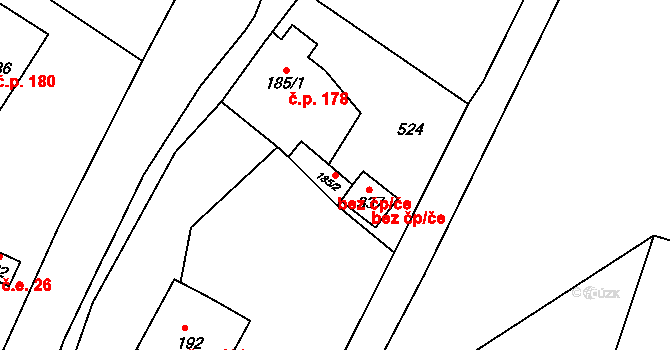 Chotyně 48725749 na parcele st. 185/2 v KÚ Chotyně, Katastrální mapa