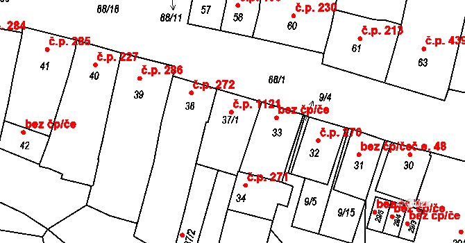 Velké Pavlovice 1121 na parcele st. 37/1 v KÚ Velké Pavlovice, Katastrální mapa