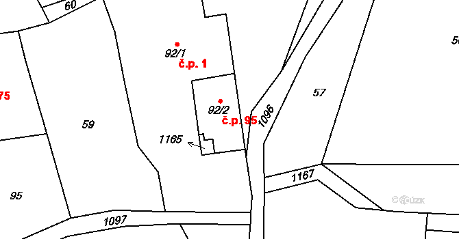 Kladno 95 na parcele st. 92/2 v KÚ Kladno u Hlinska, Katastrální mapa