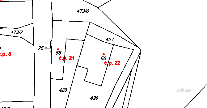 Popovec 22, Řepníky na parcele st. 56 v KÚ Popovec u Řepníků, Katastrální mapa