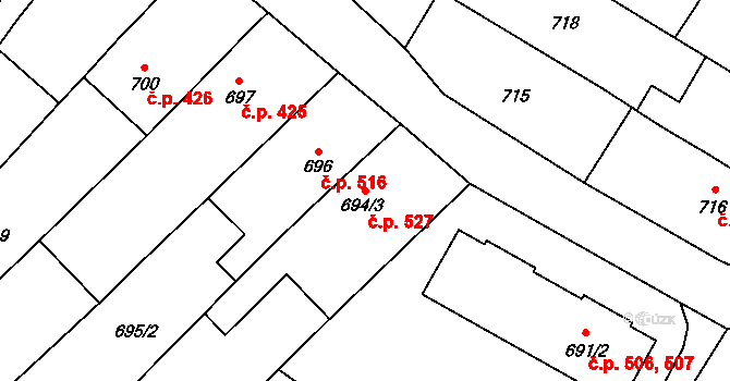 Drnovice 527 na parcele st. 694/3 v KÚ Drnovice u Vyškova, Katastrální mapa