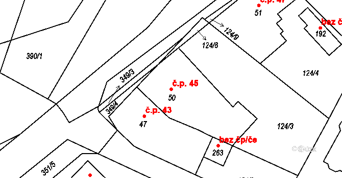 Škrovád 45, Slatiňany na parcele st. 50 v KÚ Škrovád, Katastrální mapa