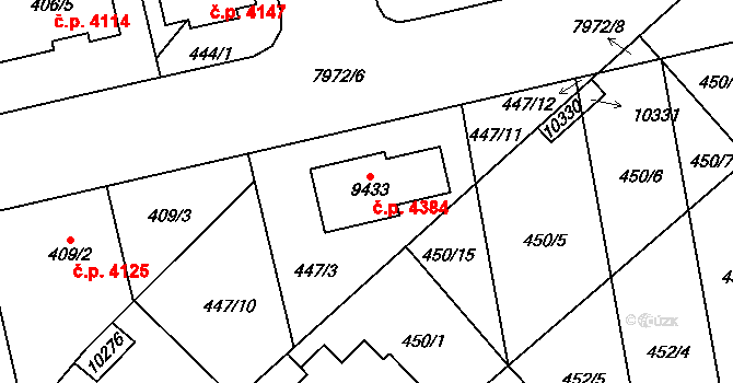 Hodonín 4384 na parcele st. 9433 v KÚ Hodonín, Katastrální mapa