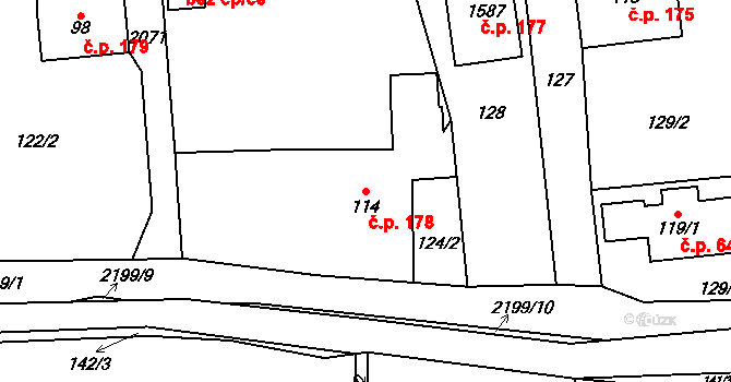 Králíky 178 na parcele st. 114 v KÚ Králíky, Katastrální mapa
