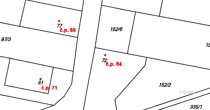 Břešťany 64, Zlonice na parcele st. 72 v KÚ Břešťany u Zlonic, Katastrální mapa