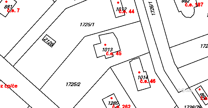 Unhošť 45 na parcele st. 1013 v KÚ Unhošť, Katastrální mapa