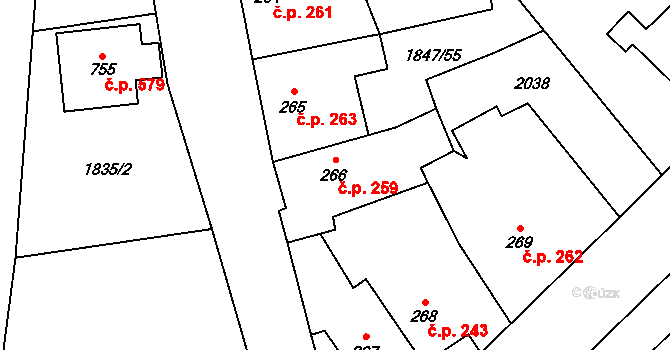 Strašice 259 na parcele st. 266 v KÚ Strašice, Katastrální mapa