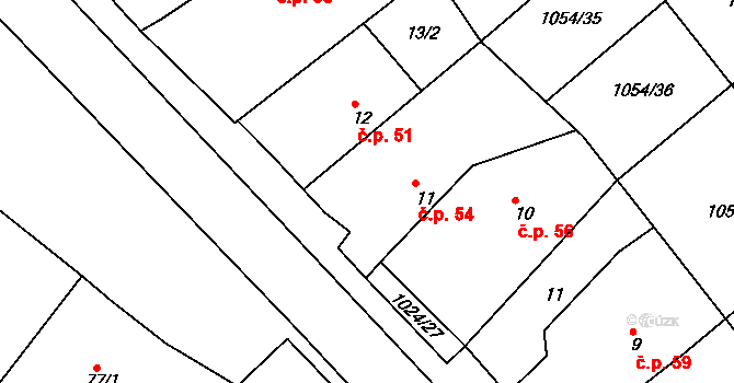 Kojice 54 na parcele st. 11 v KÚ Kojice, Katastrální mapa