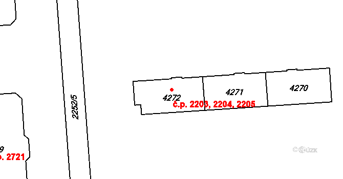 Zelené Předměstí 2203,2204,2205, Pardubice na parcele st. 4272 v KÚ Pardubice, Katastrální mapa