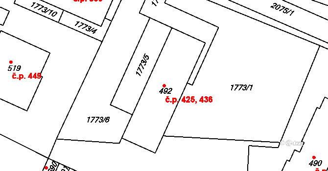 Svitávka 425,436 na parcele st. 492 v KÚ Svitávka, Katastrální mapa