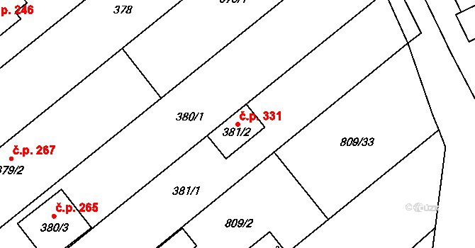 Chylice 331, Ostrožská Nová Ves na parcele st. 381/2 v KÚ Chylice, Katastrální mapa