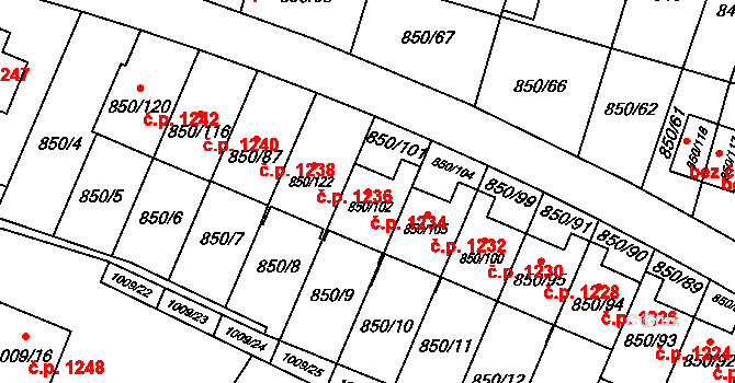 Mohelnice 1234 na parcele st. 850/102 v KÚ Mohelnice, Katastrální mapa