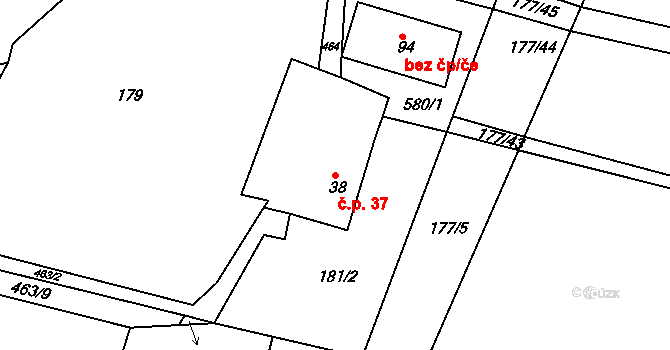 Hájov 37, Příbor na parcele st. 38 v KÚ Hájov, Katastrální mapa
