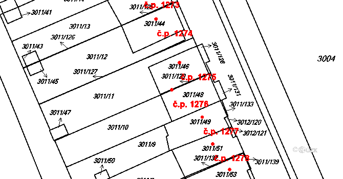 Kopřivnice 1276 na parcele st. 3011/48 v KÚ Kopřivnice, Katastrální mapa