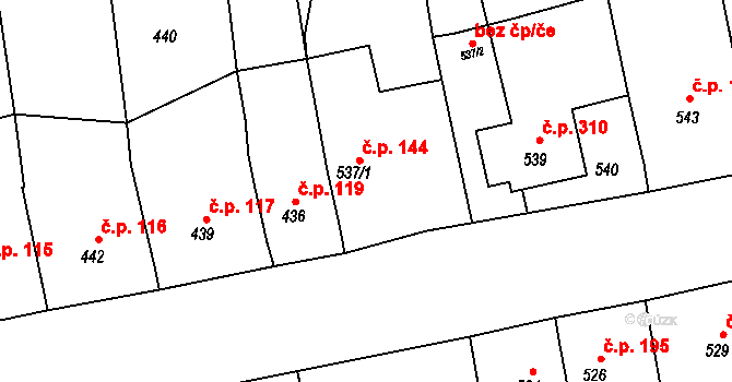 Mšec 144 na parcele st. 537/1 v KÚ Mšec, Katastrální mapa