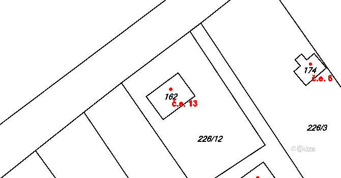 Olešnice 13 na parcele st. 162 v KÚ Olešnice nad Cidlinou, Katastrální mapa